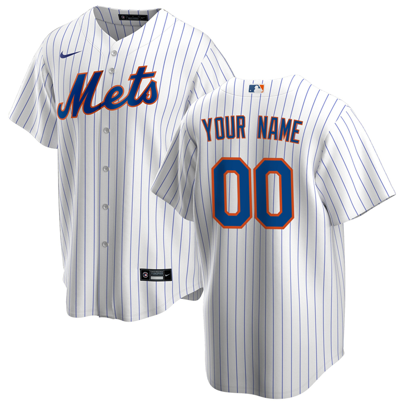 2020 MLB Men New York Mets Nike White Royal Home 2020 Replica Custom Jersey 1